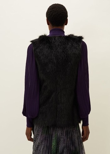 Phase Eight Ella Longline Reversible Faux Fur Gilet Coats Black Canada | DYPHFV-280